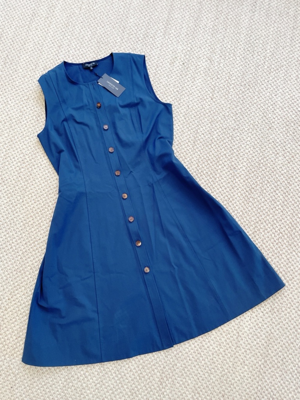 Lafayette 148 New York Blue Stretch Button Front Dress NWT Size 12